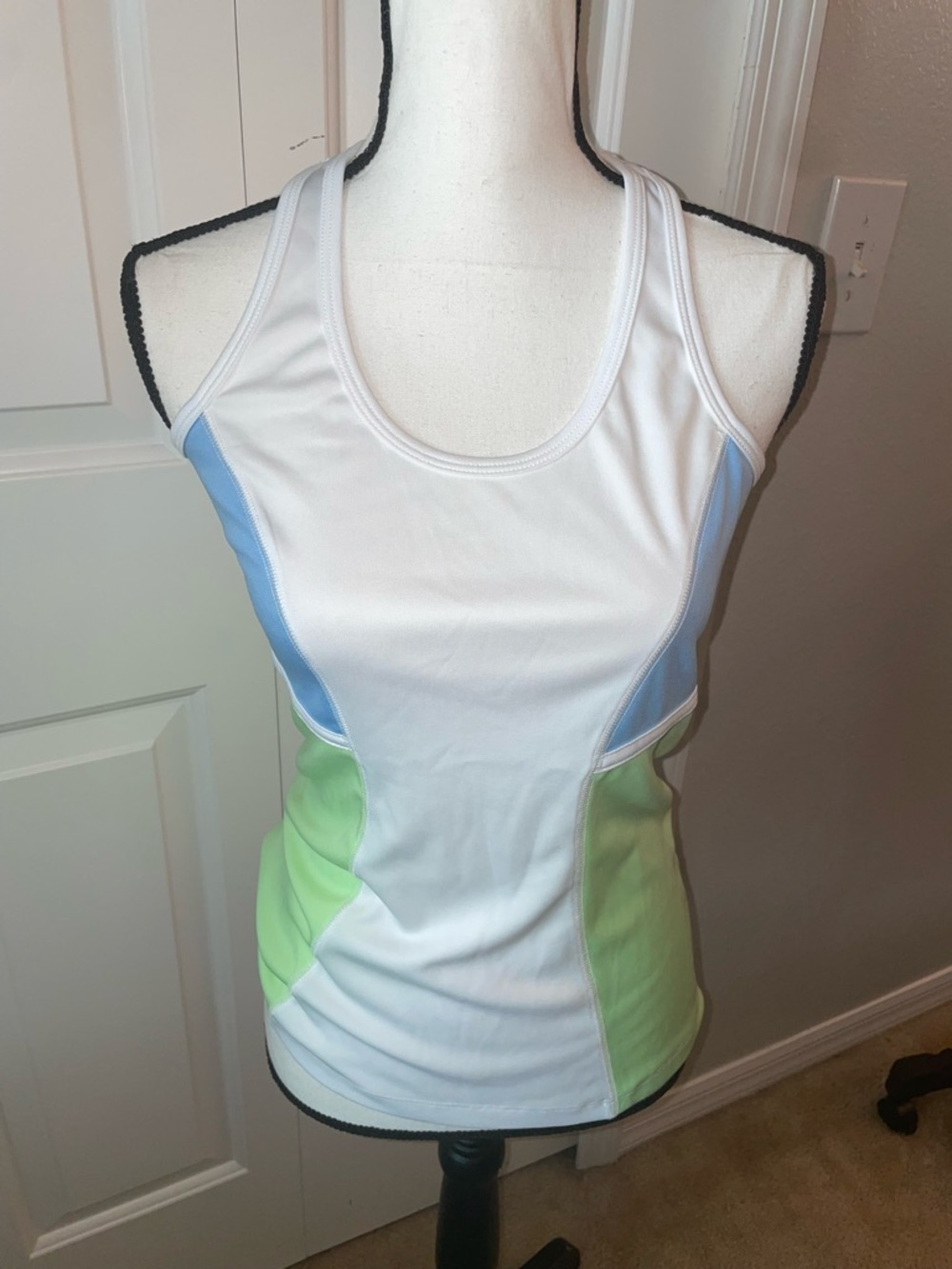 Grand Slam White Tennis Tank with Blue and Lime Panels